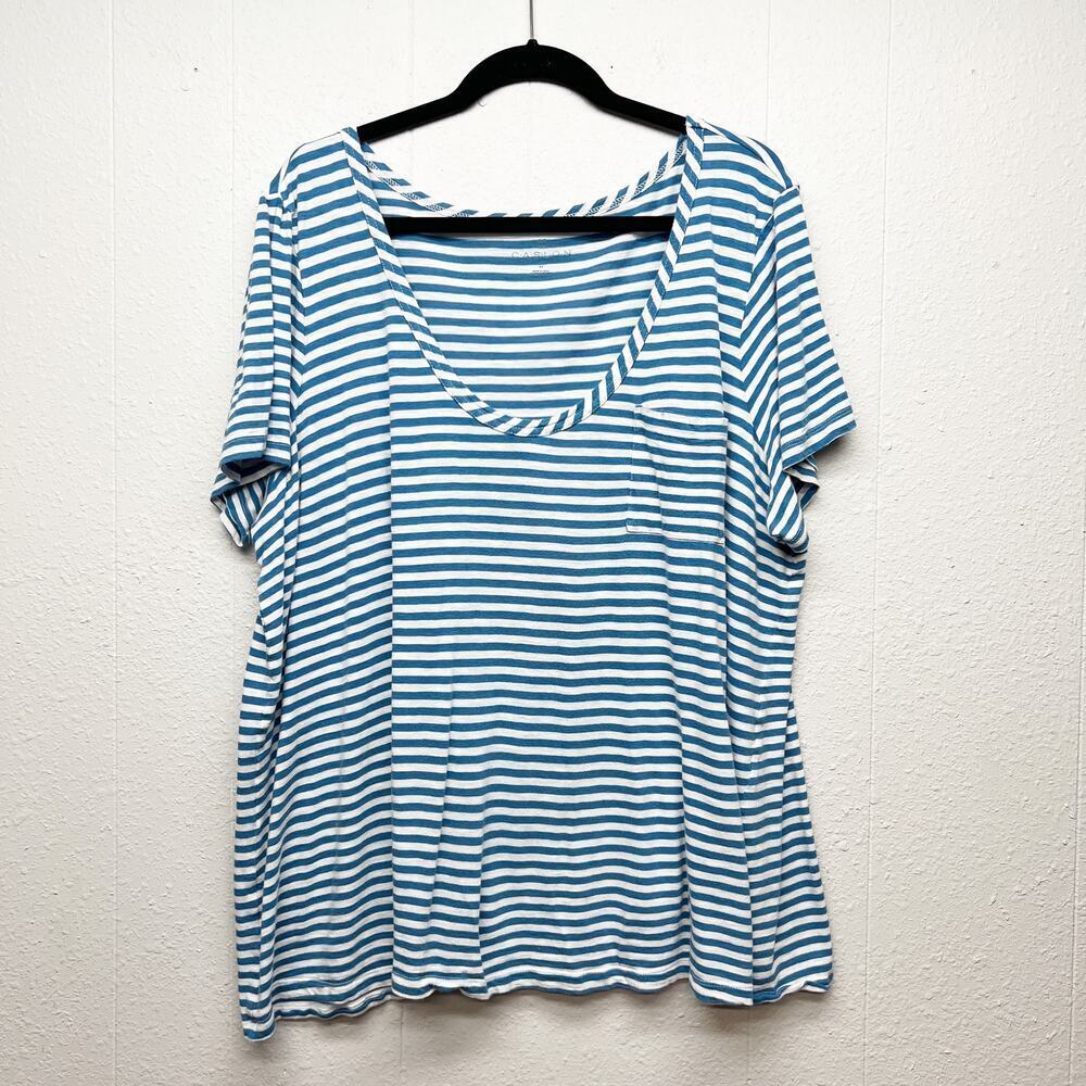 Caslon Striped Cotton Modal Top Womens 3X Scoop Neck Casual Minimalist Capsule